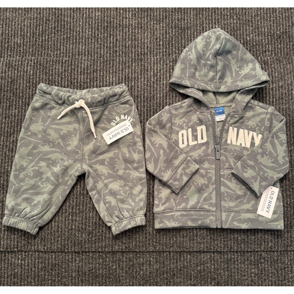 Old Navy 0-3 Months Camo DinosaurFront Zip Sweat Shirt And Pants Set NEW W/ Tags